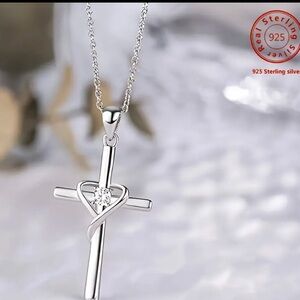 Minimalist Silver Cross Necklace with Heart Pendant